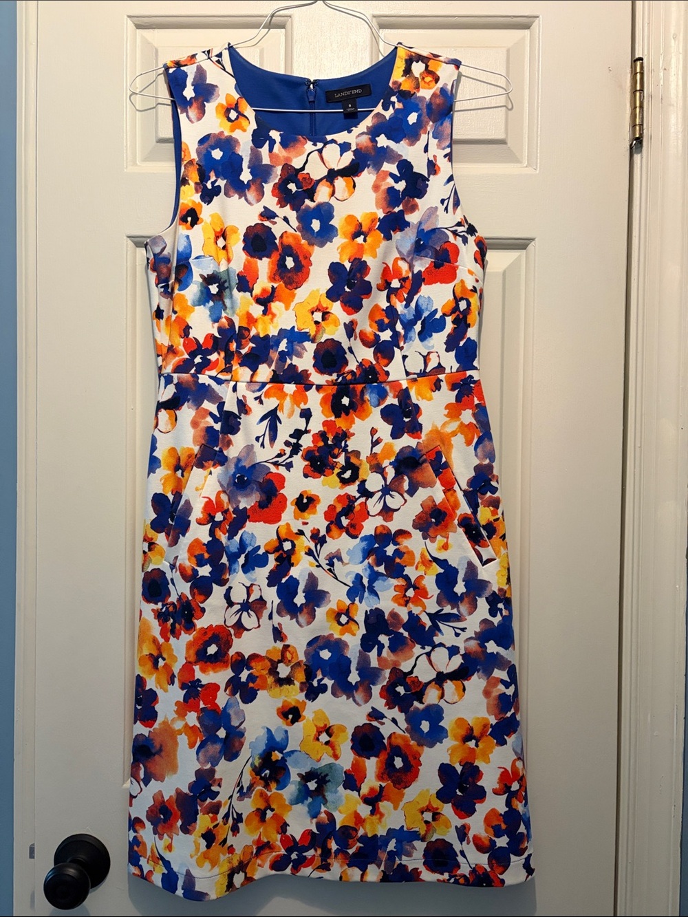 Lands’ End Ponte Floral Sheath Dress with Welt Pockets